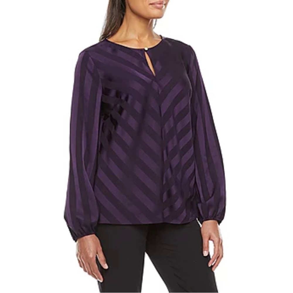 Long-Sleeve Chevron Stripe Blouse - Purple